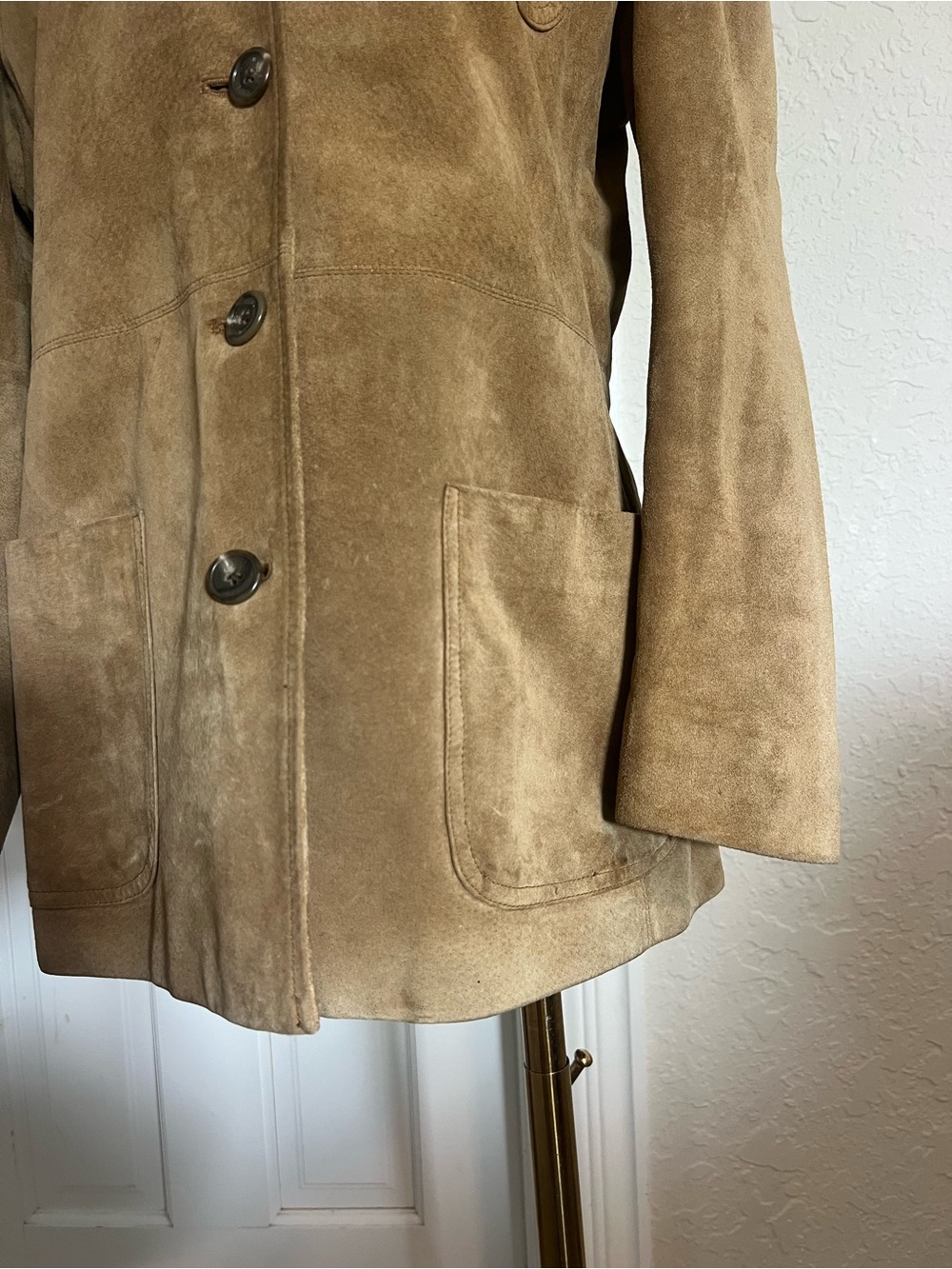 Women’s Lauren Ralph Lauren Suede Leather Blazer Jacket Tan Size Medium Western - Picture 2 of 12